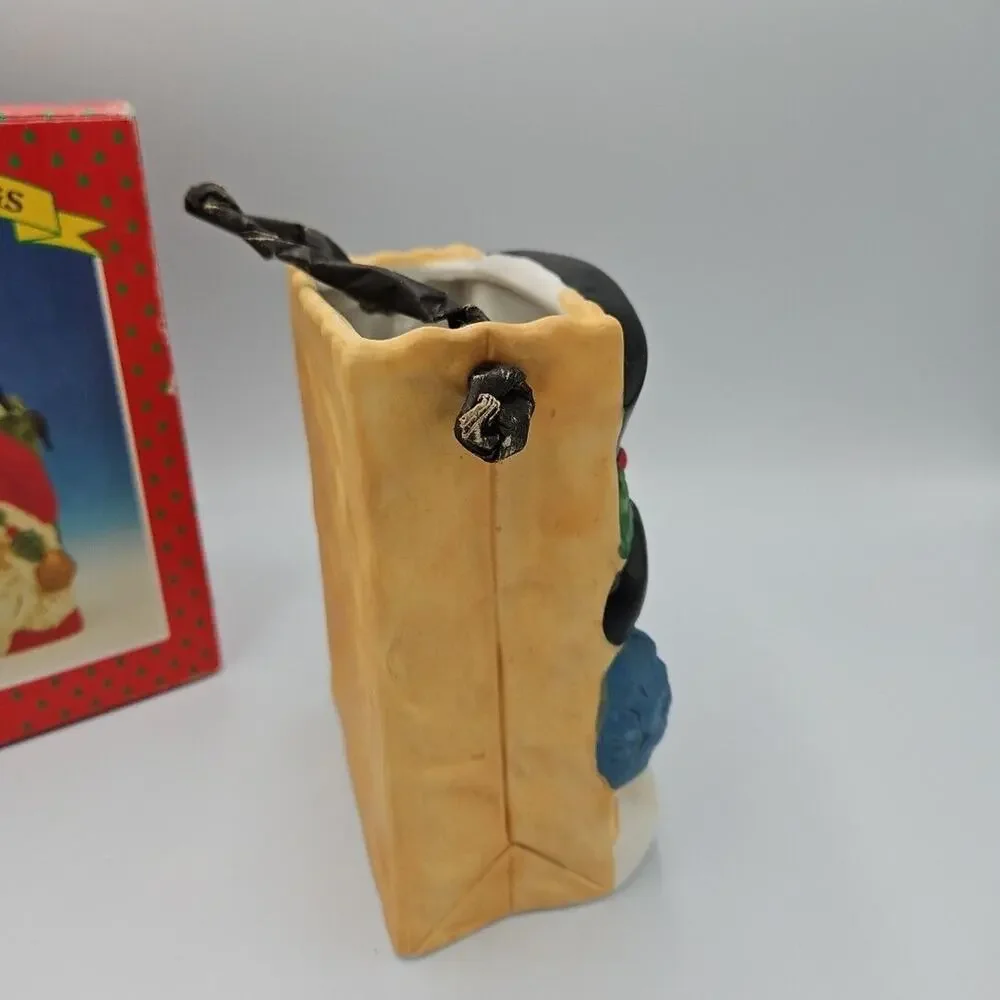Vintage Ceramic Christmas Decor Snowman Gift‎ Bag Ceramic Dish
